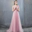 Simple Rose Bonbon Robe De Soirée 2018 Princesse Perlage Paillettes Encolure Dégagée Sans Manches Train De Balayage Robe De Ceremonie