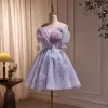 Sexy Lavande Appliques Perle Paillettes Courte Robe De Fête 2023 Bustier Sans Manches Dos Nu Robe De Ceremonie