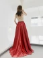 Modern / Fashion Burgundy Evening Dresses  2019 A-Line / Princess Beading Rhinestone V-Neck Backless Sleeveless Sweep Train Formal Dresses