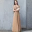 Modern / Fashion Champagne Evening Dresses  2019 A-Line / Princess Lace Flower Appliques Rhinestone V-Neck Backless Short Sleeve Floor-Length / Long Formal Dresses