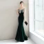 Elegant Navy Blue Evening Dresses  2018 Trumpet / Mermaid Beading Tassel Suede Scoop Neck Backless Short Sleeve Floor-Length / Long Formal Dresses