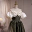 Elegant Clover Green Satin Prom Dresses 2023 A-Line / Princess Off-The-Shoulder Flower Puffy Short Sleeve Backless Floor-Length / Long Prom Formal Dresses