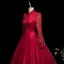 Vintage / Retro Burgundy Lace Flower Prom Dresses 2025 High Neck Long Sleeve Floor-Length / Long Prom Formal Dresses A-Line / Princess
