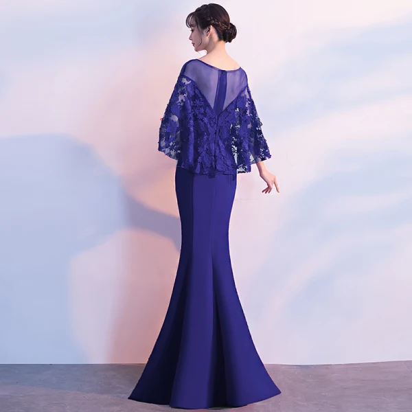 Élégant Robe De Soirée 2018 Trompette / Sirène En Dentelle Fleur Avec Châle Encolure Dégagée Longue Robe De Ceremonie