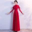 Chic / Beautiful Red Evening Dresses  2018 Empire Lace Flower High Neck Long Sleeve Floor-Length / Long Formal Dresses