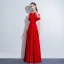 Chic / Beautiful Red Evening Dresses  2018 A-Line / Princess Sash Scoop Neck See-through 1/2 Sleeves Floor-Length / Long Formal Dresses