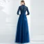 Style Chinois Bleu Marine Robe De Soirée 2018 Princesse Perlage Paillettes Noeud Col Haut 3/4 Manches Longueur Cheville Robe De Ceremonie