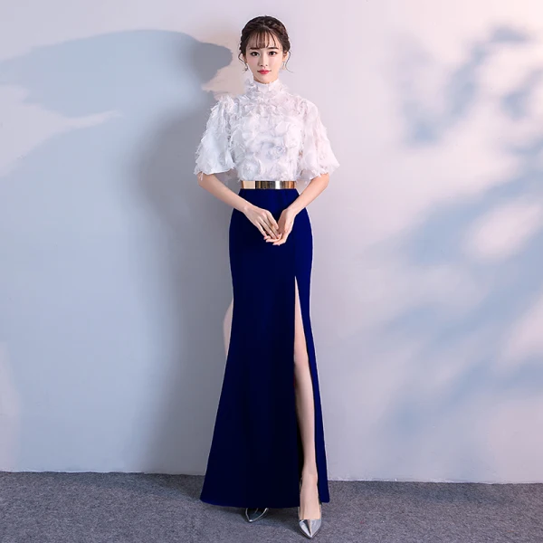 Chic / Beautiful Evening Dresses 2018 Empire Metal Sash Lace Tassel High Neck 1/2 Sleeves Floor-Length / Long Formal Dresses