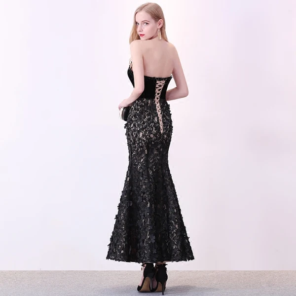 Sexy Noir Robe De Soirée 2018 Trompette / Sirène Daim Appliques Bustier Dos Nu Sans Manches Longueur Cheville Robe De Ceremonie