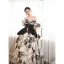 Fashion Champagne Prom Dresses 2023 A-Line / Princess Off-The-Shoulder Short Sleeve Backless Floor-Length / Long Prom Formal Dresses