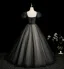 Élégant Noire Appliques Noeud Ceinture Robe De Bal 2025 Robe Boule Encolure Carrée Gonflée Manches Courtes Dos Nu Longue Robe De Ceremonie