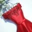Chic / Beautiful Red Formal Dresses Graduation Dresses 2017 Lace Flower Rhinestone Tea-length Square Neckline Short Sleeve A-Line / Princess