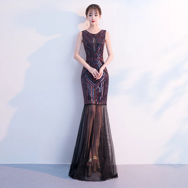 Chic / Beautiful Multi-Colors Evening Dresses 2019 Trumpet / Mermaid Sequins Scoop Neck Sleeveless Floor-Length / Long Formal Dresses