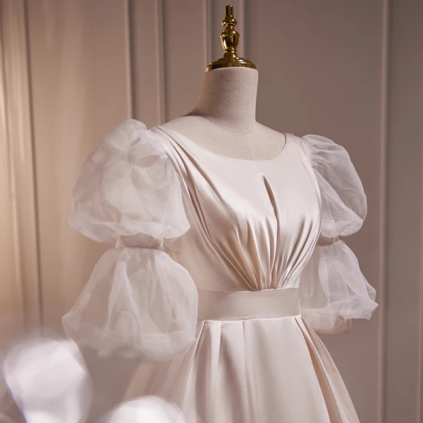 Chic / Beautiful Prom Dresses 2023 A-Line / Princess Scoop Neck Puffy Short Sleeve Backless Floor-Length / Long Prom Formal Dresses