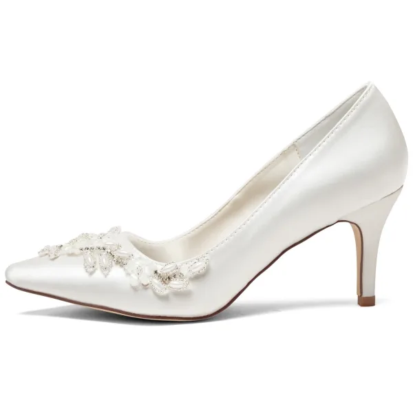 Élégant Ivoire Perle Faux Diamant Chaussure De Mariée 2024 8 cm Talons Aiguilles À Bout Pointu Mariage Escarpins Talons Hauts