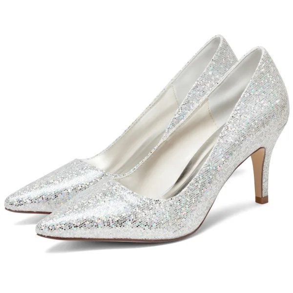 Bling Bling Silver Sequins Wedding Shoes 2024 8 cm Stiletto Heels Pointed Toe Wedding Pumps High Heels