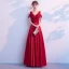 Elegant Burgundy Prom Dresses 2019 A-Line / Princess Ruffle Beading V-Neck Backless Short Sleeve Floor-Length / Long Formal Dresses