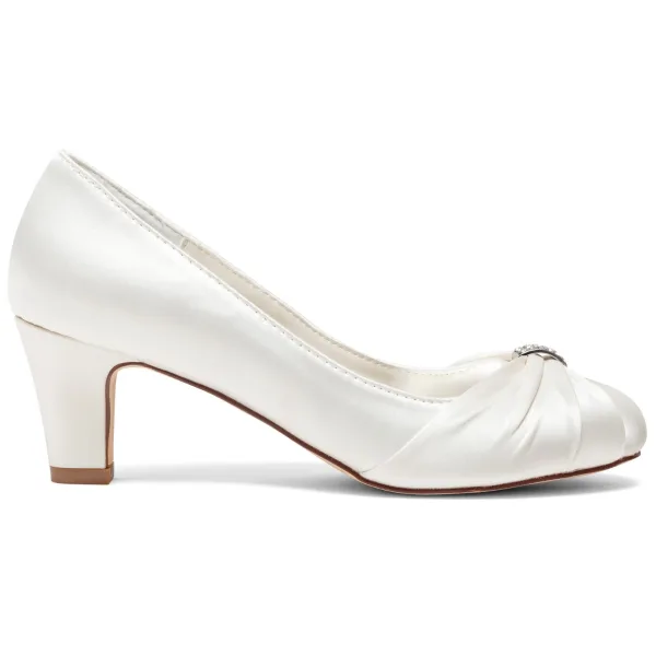 Elegant Ivory Wedding Shoes Rhinestone Bow 2024 6 cm Pumps Pointed Toe Stiletto Heels