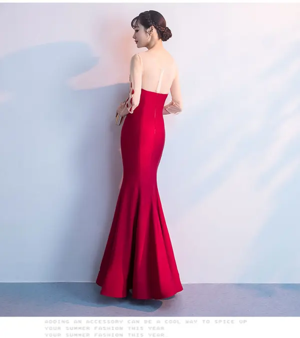 Chic / Beautiful Burgundy Evening Dresses 2019 Trumpet / Mermaid Lace Flower Sequins Scoop Neck 3/4 Sleeve Floor-Length / Long Formal Dresses