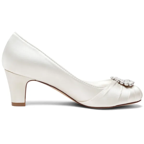 Elegant Ivory Rhinestone Wedding Shoes 2024 6 cm Thick Heels Pointed Toe Wedding Pumps High Heels
