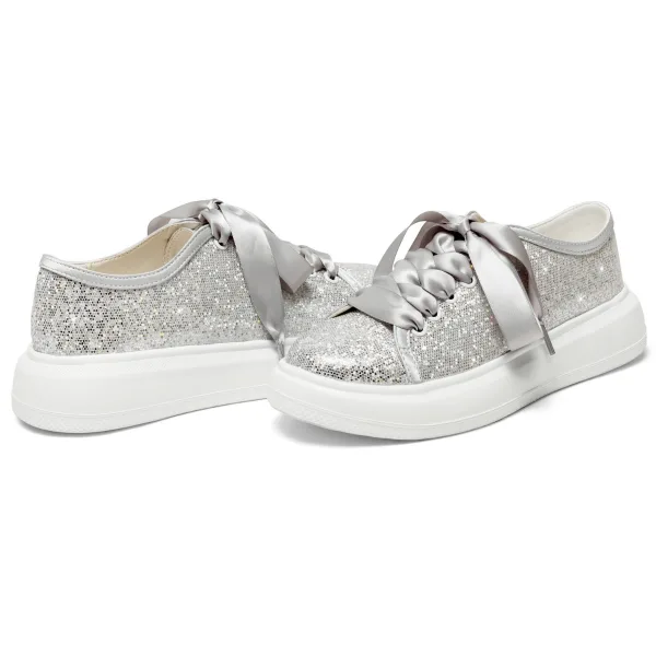 Fashion Bling Bling Silver Sequins Wedding Sneakers 2024 4 cm Platform Round Toe Wedding Shoes