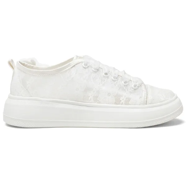 Elegant Ivory Rhinestone Lace Flower Wedding Sneakers 2024 4 cm Platform Round Toe Wedding Shoes