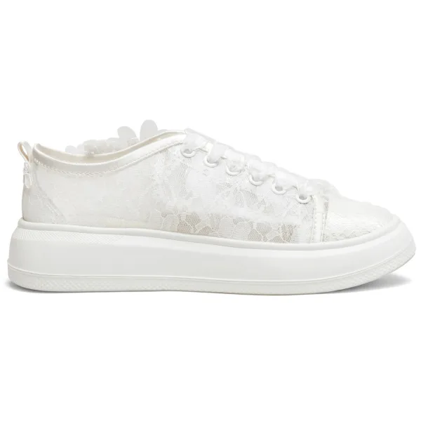 Mode Ivoire En Dentelle Fleur Appliques Faux Diamant Mariage Baskets 2024 4 cm Plateforme À Bout Rond Chaussure De Mariée
