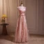 Chic / Beautiful Blushing Pink Beading Appliques Lace Flower Prom Dresses 2024 A-Line / Princess V-Neck Sleeveless Backless Floor-Length / Long Prom Formal Dresses