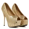 Sparkly Gold Evening Party Womens Shoes 2018 Sequins 12 cm Stiletto Heels Open / Peep Toe Pumps