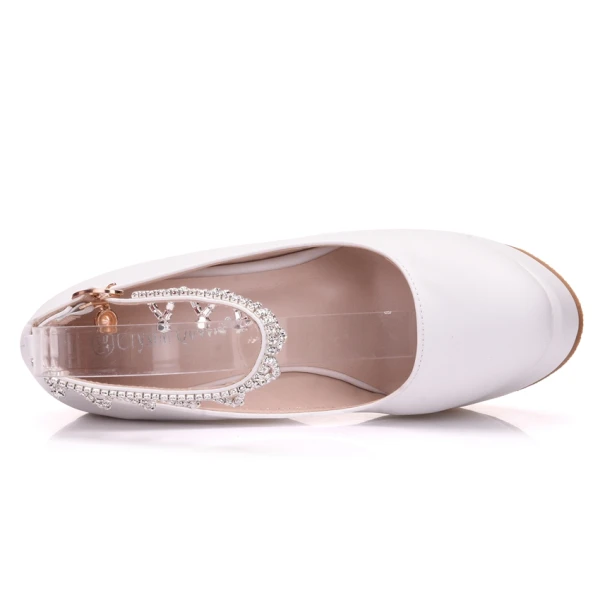 Fine Hvit Casual Damesko 2018 Rhinestone Ankelstropp 9 cm Kilehæl Rund Tå