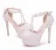 Elegante Weiß Brautschuhe 2018 Spitze Blumen Knöchelriemen Perle Strass 14 cm Stilettos Runde Zeh Hochzeit Hochhackige