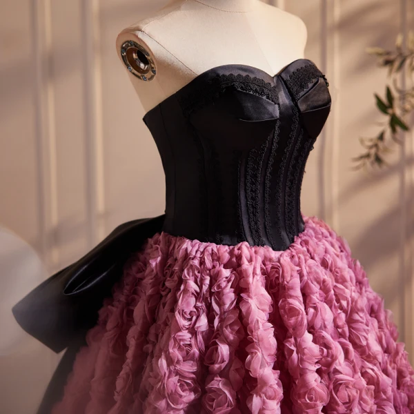 Fashion Fuchsia Ruffle Flower Prom Dresses 2024 Ball Gown Strapless Sleeveless Backless Bow Court Train Prom Formal Dresses