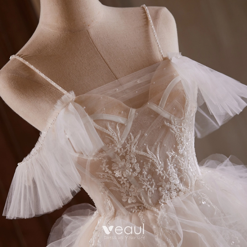 White Long Pearl Ruffle Evening Dresses C2416 main image 1