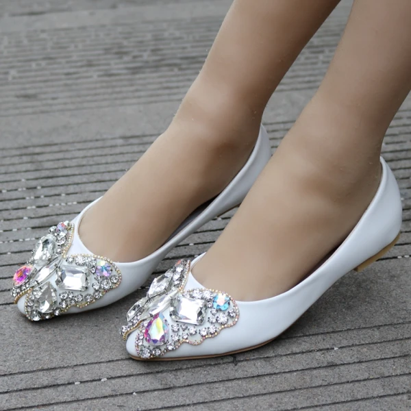 Fine Hvit Casual Damesko 2018 Krystall Rhinestone Rund Tå Flate