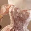 Vintage / Retro Blushing Pink Appliques Birthday Party Dresses 2024 Ball Gown Off-The-Shoulder Short Sleeve Backless Knee-Length Formal Dresses