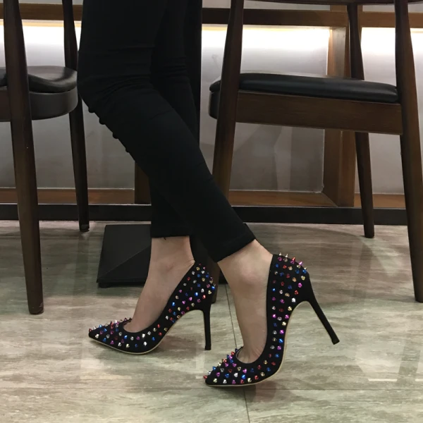 Schöne Königliches Blau Ball Pumps 2018 Niet Leder 12 cm Stilettos Spitzschuh Pumps