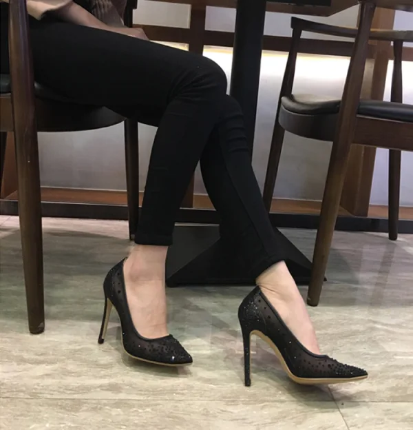 Schöne Nude Ball Pumps 2018 Strass Pailletten Leder 10 cm Stilettos Spitzschuh Pumps