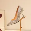 Sparkly Silver Wedding Shoes 2018 Sequins Rhinestone Leather 10 cm Stiletto Heels Pointed Toe Wedding Pumps