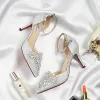 Sparkly Silver Wedding Shoes 2018 Glitter Rhinestone Sequins Buckle 9 cm Stiletto Heels Pointed Toe Wedding Pumps