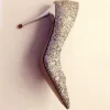 Sparkly Gradient-Color Gold Burgundy Womens Shoes 2018 Sequins Leather 9 cm Stiletto Heels Pointed Toe Prom Pumps