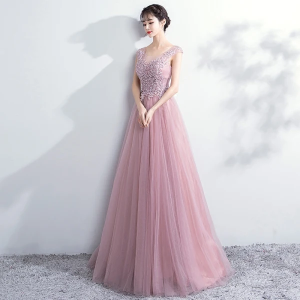 Elegant Prom Dresses 2018 A-Line / Princess Lace Flower Scoop Neck Backless Sleeveless Floor-Length / Long Formal Dresses