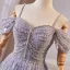 Bling Bling Lavender Beading Rhinestone Sequins Prom Dresses 2024 Ball Gown Off-The-Shoulder Short Sleeve Backless Floor-Length / Long Prom Formal Dresses