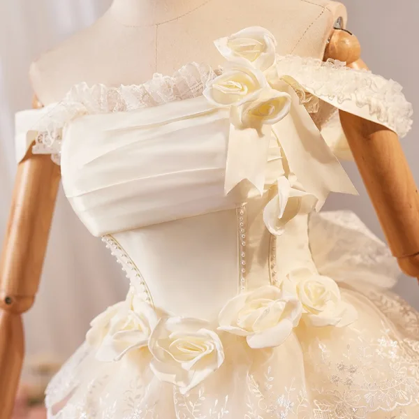 Schöne Champagner Applikationen Fallende Rüsche Kurze Partykleider 2024 A Linie Off Shoulder Ärmellos Rückenfreies Ball Festliche Kleider