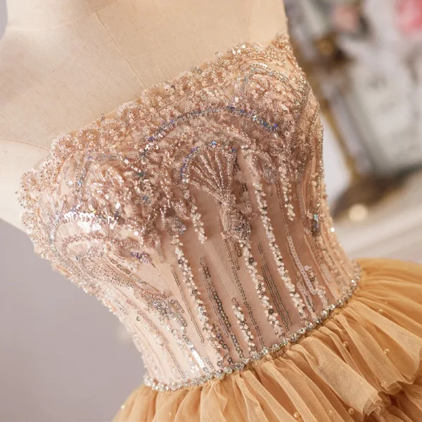 gold pleated prom dress Key Hole Metallic Pleated Long Prom Dress with Slit – FancyVestido main image 1
