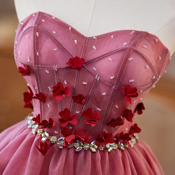 Sexy Fushia Faux Diamant Appliques Courte Robe De Fête 2025 Bustier Sans Manches Dos Nu Soirée Robe De Ceremonie