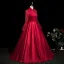 Vintage / Retro Burgundy Lace Flower Prom Dresses 2025 High Neck Long Sleeve Floor-Length / Long Prom Formal Dresses A-Line / Princess