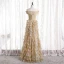 Glitzernden Sexy Gold Rüschen Abendkleider 2021 A Linie Off Shoulder Pailletten Kurze Ärmel Rückenfreies Lange Festliche Kleider