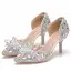 Unika Silver Brudskor 2018 Kristall Rhinestone 7 cm Stilettklackar Spetsiga Bröllop Högklackade