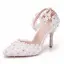 Charmant Weiß Brautschuhe 2018 Spitze Knöchelriemen Strass 9 cm Stilettos Spitzschuh Hochzeit Hochhackige