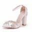Modern / Fashion White Wedding Shoes 2018 Rhinestone Ankle Strap 10 cm Thick Heels Pointed Toe Wedding High Heels